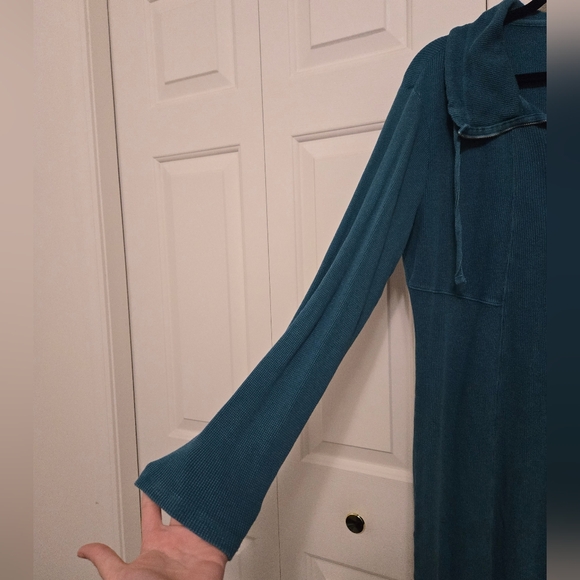 Soft Surroundings Teal Waffle Knit Pullover Quarter Zip Tunic Size Large - Picture 2 of 9